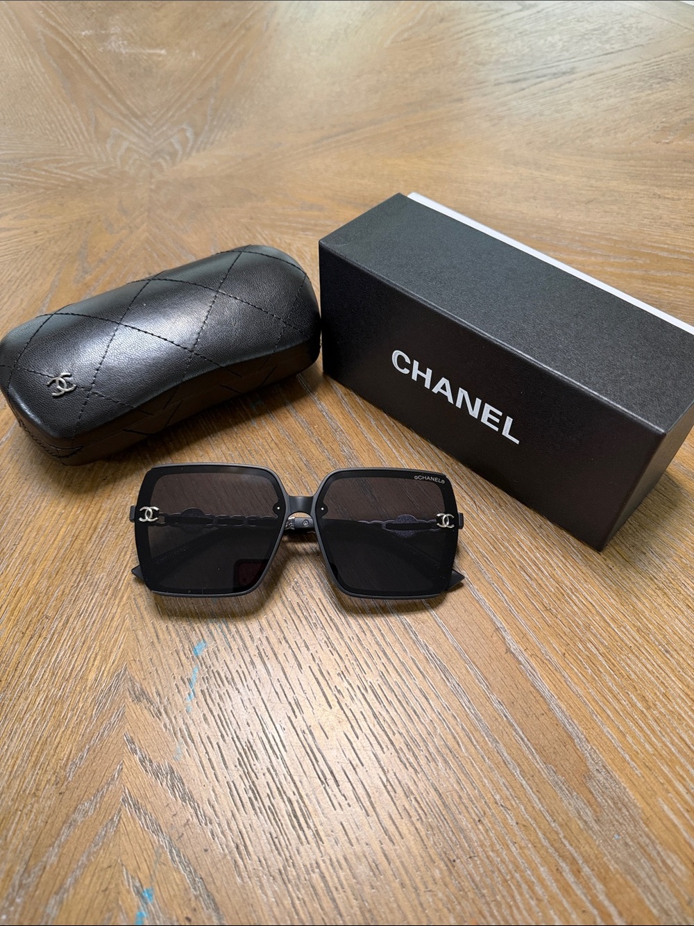 CHANEL Black & Silver Oversized Square Women's Sunglasses